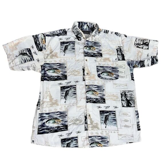 Field & Stream Other - Field and Stream Short Sleeve Button Front Fish Shirt Large Cotton Nautical